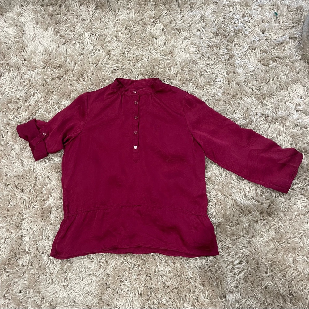 Michael Kors Women's Rich Burgundy Roll Tab Sleeve Blouse